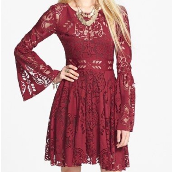 red long sleeve boho dress